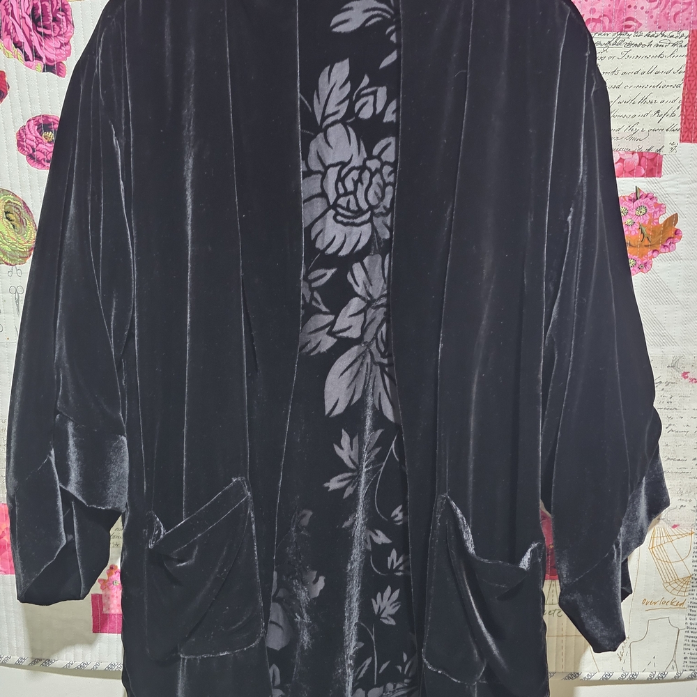 Johnny Was Reversabile Black Velvet Black Floral Jacket